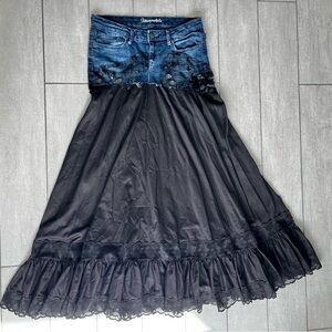 Y2K Aeropostale Upcycled Embellished Beaded Lace Denim Jean Skirt 4 Whimsigoth